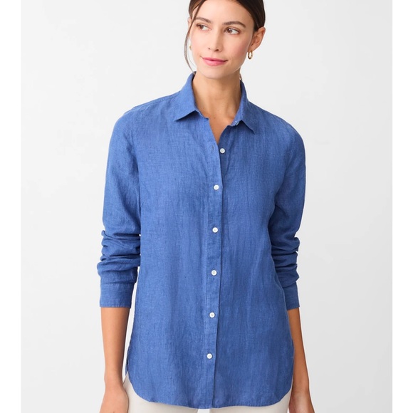 J. McLaughlin Britt Linen Point Collar Long Sleeve Blue Button Front Shirt Top L - Picture 15 of 16